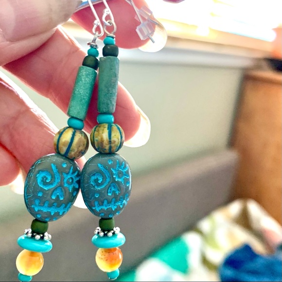 Aqua Sugar Skull Earrings - Picture 12 of 16